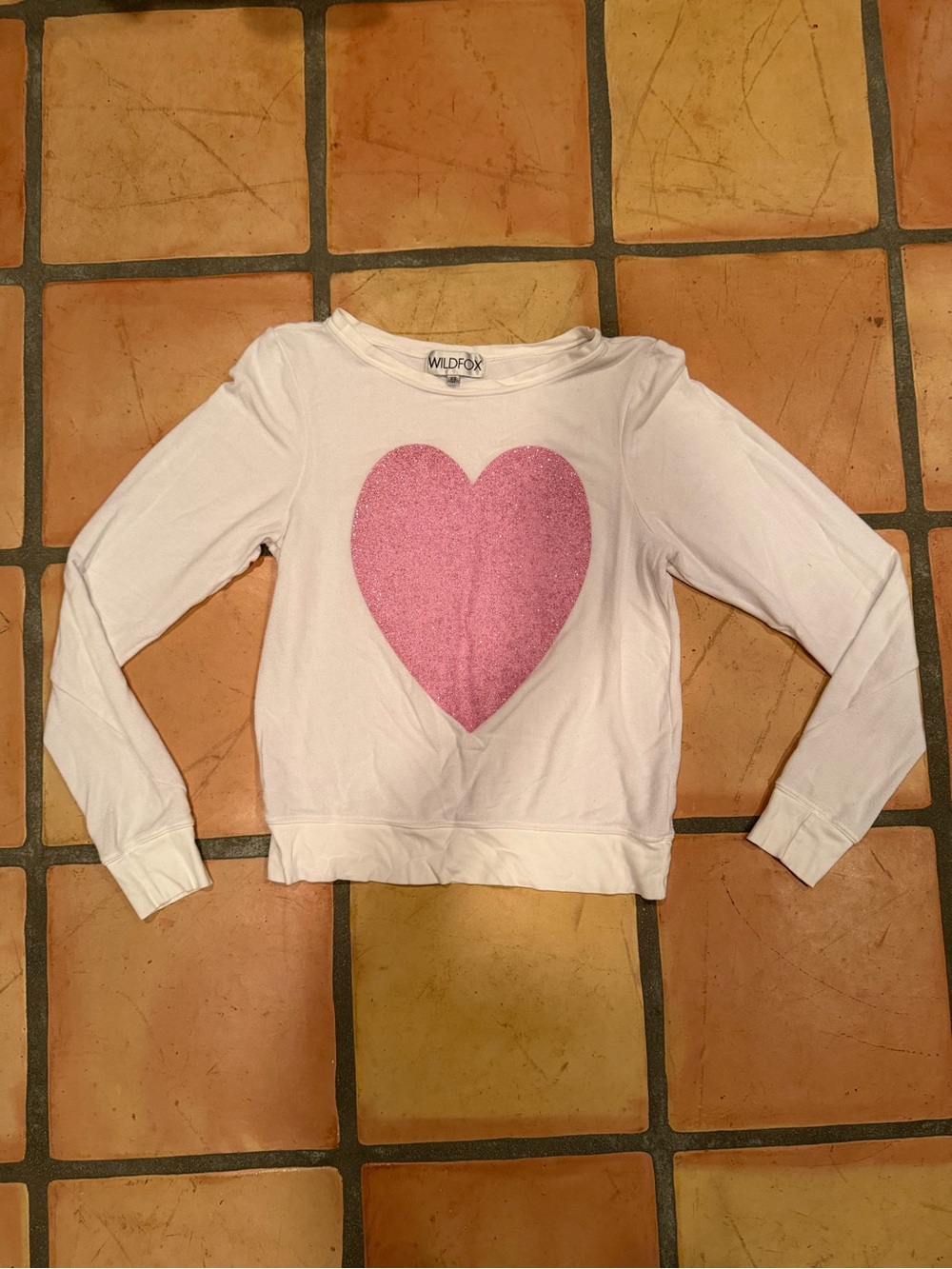 Wildfox White Long-Sleeve Sweatshirt with Pink Heart